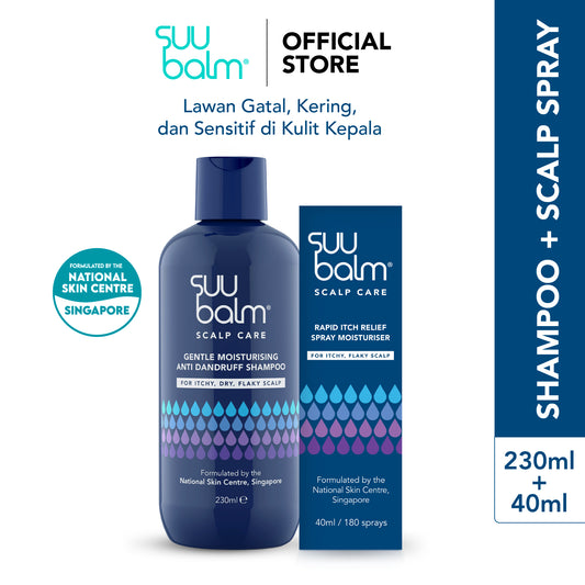 Suu Balm Scalp Care - Shampoo Anti Ketombe (230ml) + Suu Balm Hair Scalp Moisturizer Spray untuk Atasi Kulit Kepala Gatal (40ml)