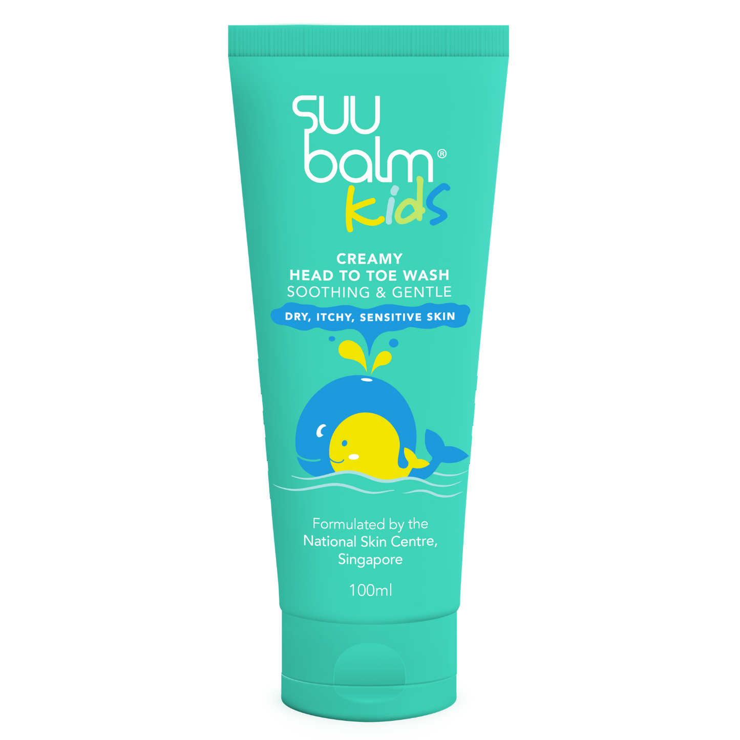 SUU balm Kids creamy head to toe wash tube on a white background