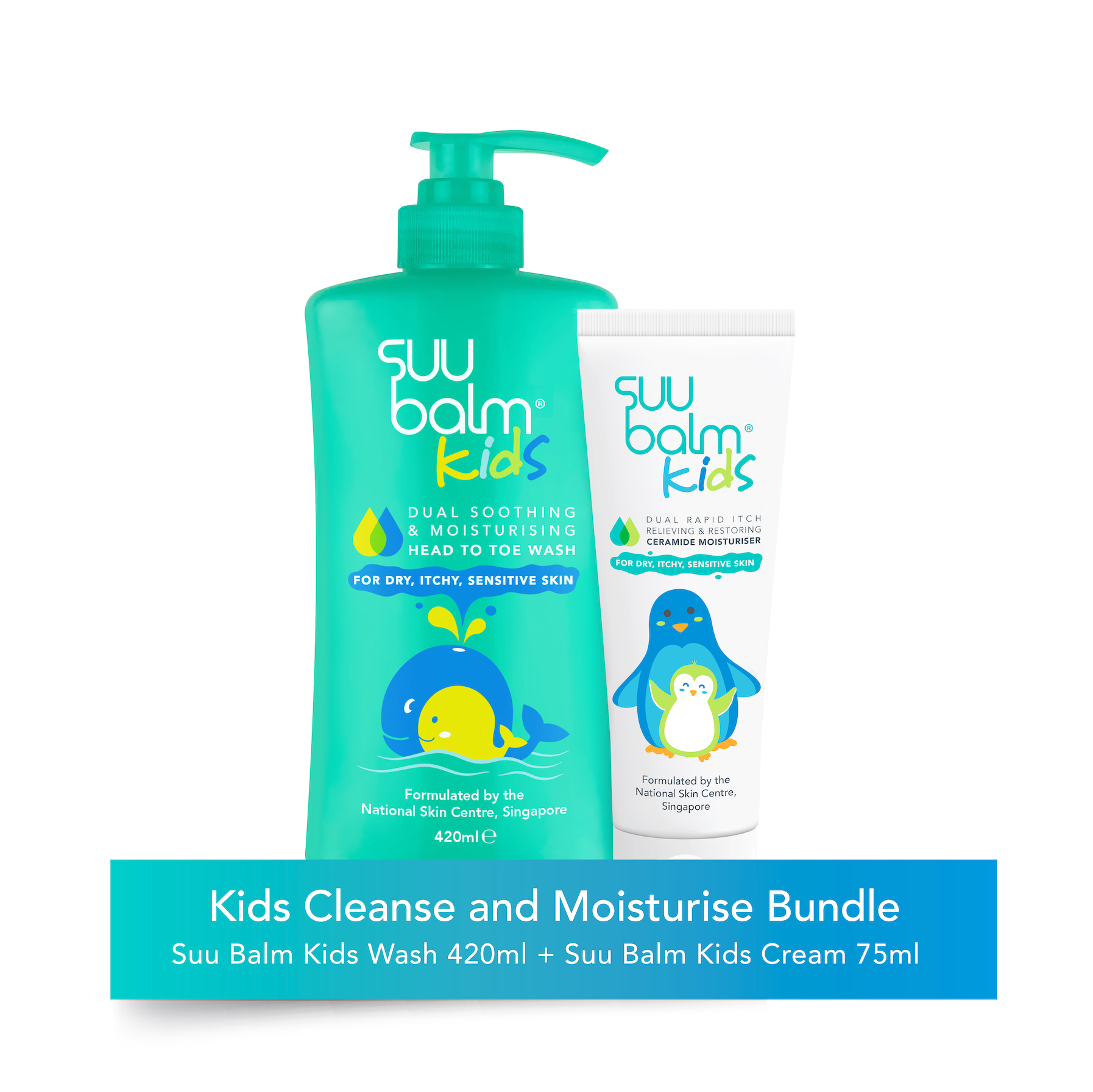 Suu Balm® Kids Cleanse and Moisturise Bundle - Kids Wash 420ml + Kids Cream 75ml